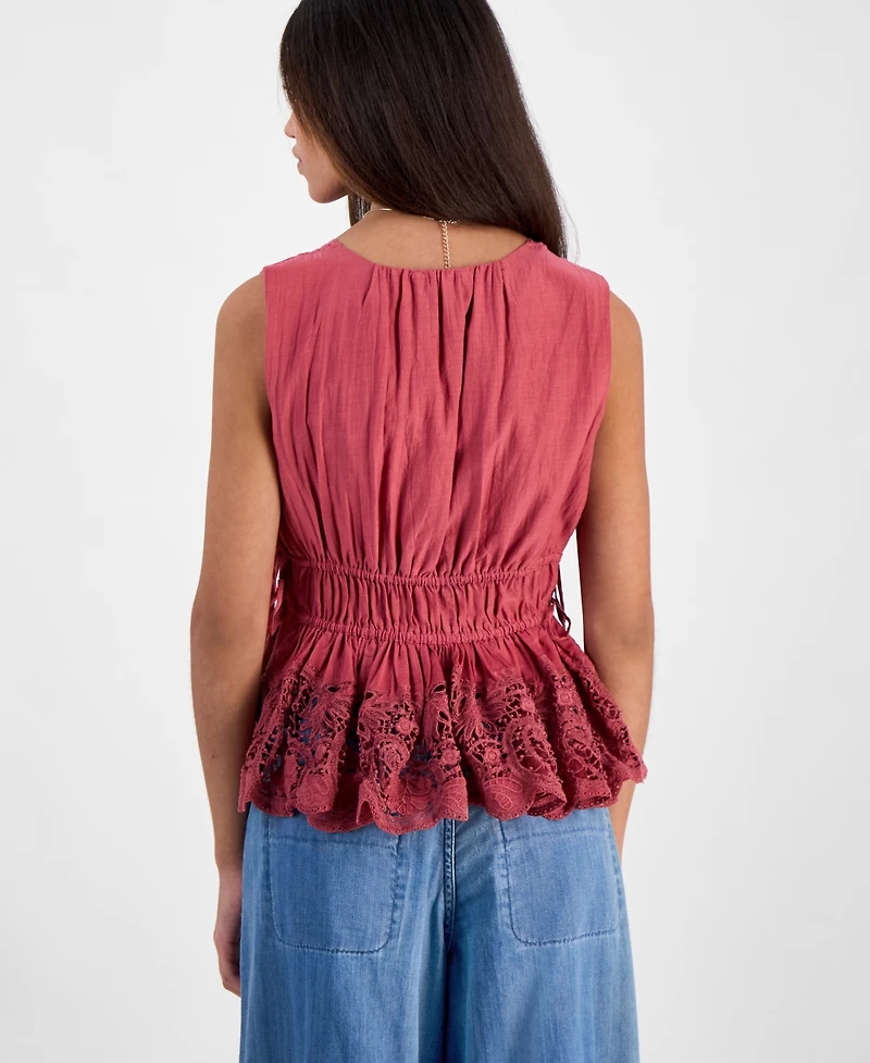 Lucky Brand Women's Sleeveless Ruched Side-Tie Top