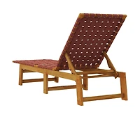 Sun Lounger Red Solid Wood Acacia and Fabric