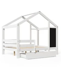Slickblue Full House Bed with Blackboard Drawers for Functional Bedroom Storage Play