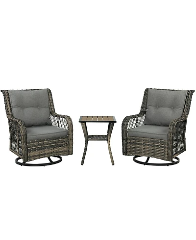 Outsunny 3 Pieces Wicker Bistro Set, Rocking Patio Furniture Set,