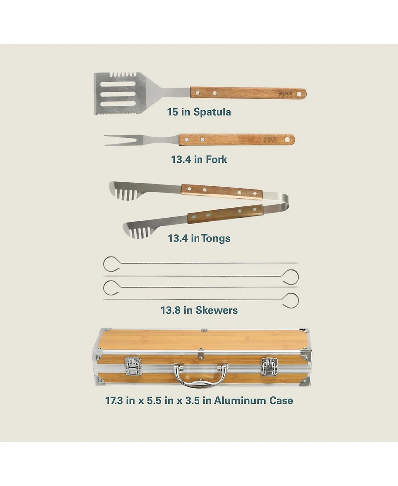 Gibson Home Barbeque Pro 8 Piece Bbq Tools W/ Acacia Wood Handles and Aluminum Storage Box