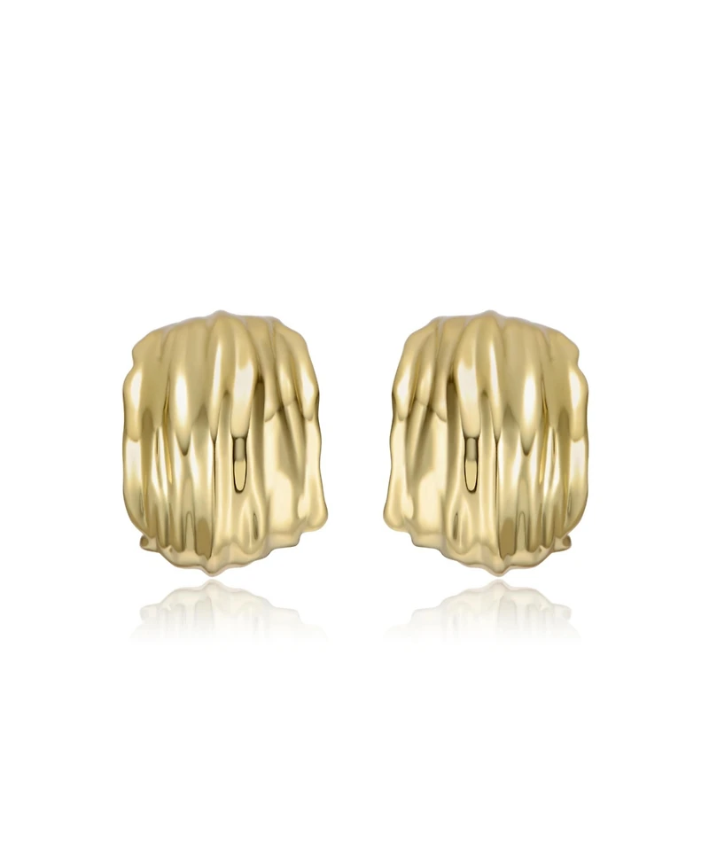 Nature Basket Weave Chunky C-Hoop Earrings White Gold Plated or 14K