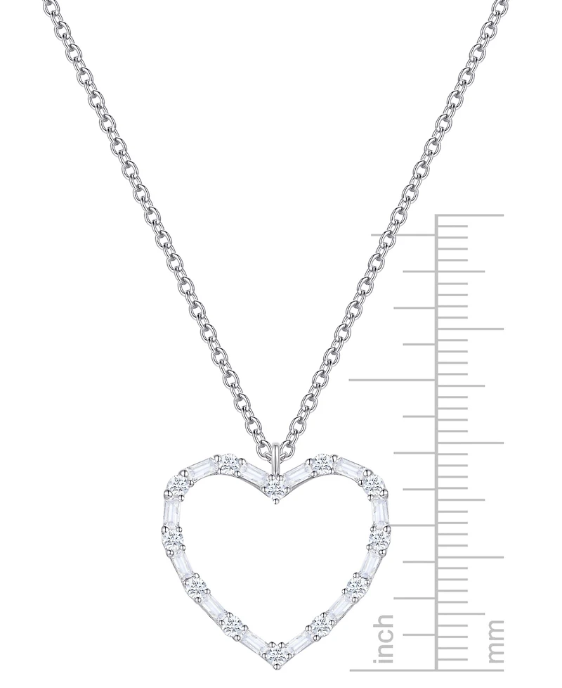 Diamond Round & Baguette Open Heart 18" Pendant Necklace (1/2 ct. t.w.) in 10k White Gold