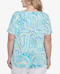 Alfred Dunner Plus Pleated Crew Neck Paisley Top