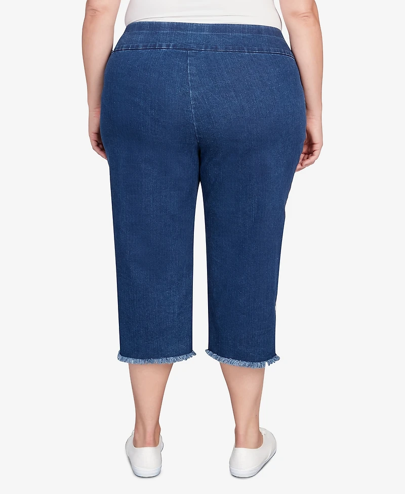 Alfred Dunner Plus Classic Black Denim Fringe Capri Pants