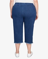 Alfred Dunner Plus Classic Black Denim Fringe Capri Pants