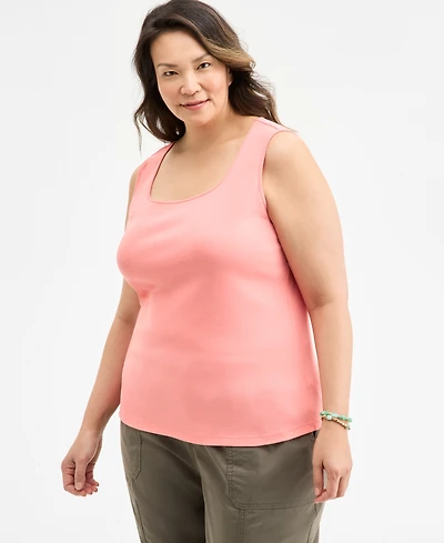 Style & Co Plus Cotton Square-Neck Tank Top, Exclusively at Macy's