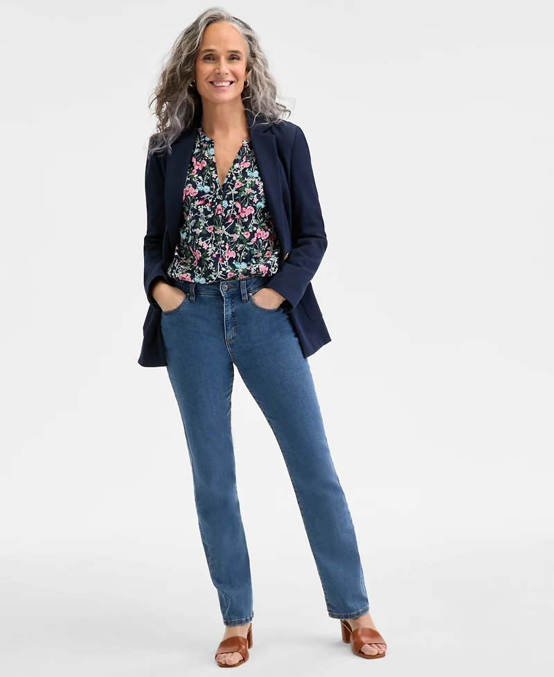 Style & Co Floral-Print Gauze Popover Long-Sleeve Top, Exclusively at Macy's