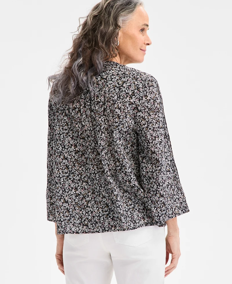 Style & Co Women's Cotton Printed 3/4-Sleeve Blouse, Exclusively at Macy's