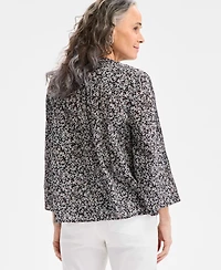 Style & Co Women's Cotton Printed 3/4-Sleeve Blouse, Exclusively at Macy's