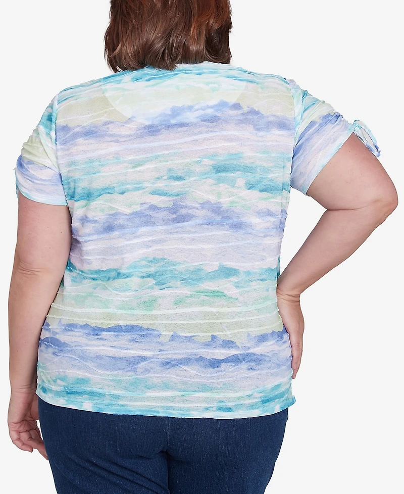Alfred Dunner Plus Tied Short Sleeves Watercolor Top