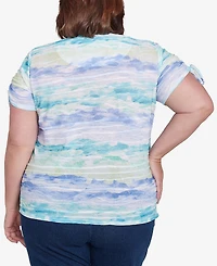 Alfred Dunner Plus Tied Short Sleeves Watercolor Top