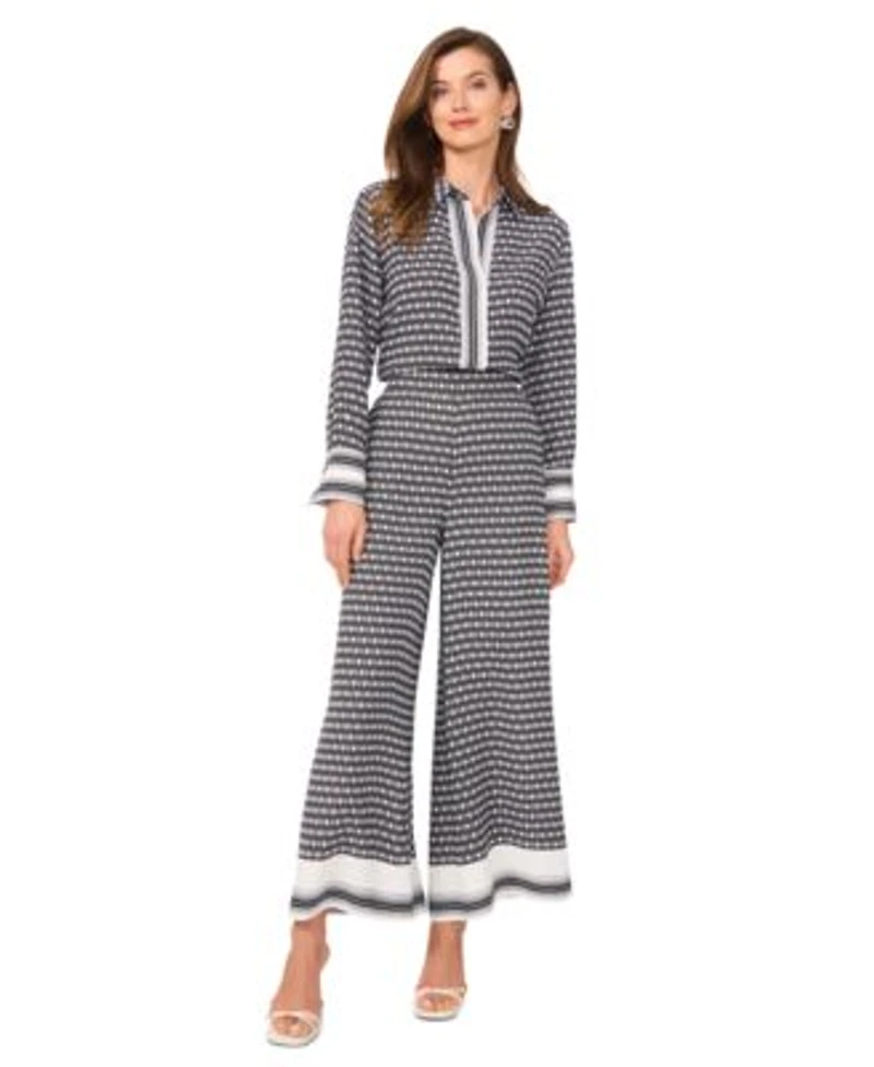 Vince Camuto Womens Printed Button Front Top Wide Leg Pants
