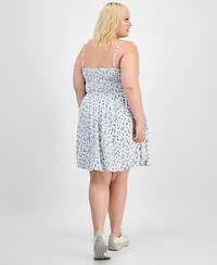 Derek Heart Trendy Plus Smocked Floral Bubble-Hem Dress