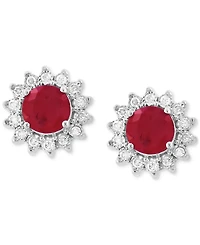 Effy Sapphire (1-1/6 ct. t.w.) & Diamond (1/6 Halo Stud Earrings 14k White Gold or Two Tone (Also available Tanzanite, Ruby, Em