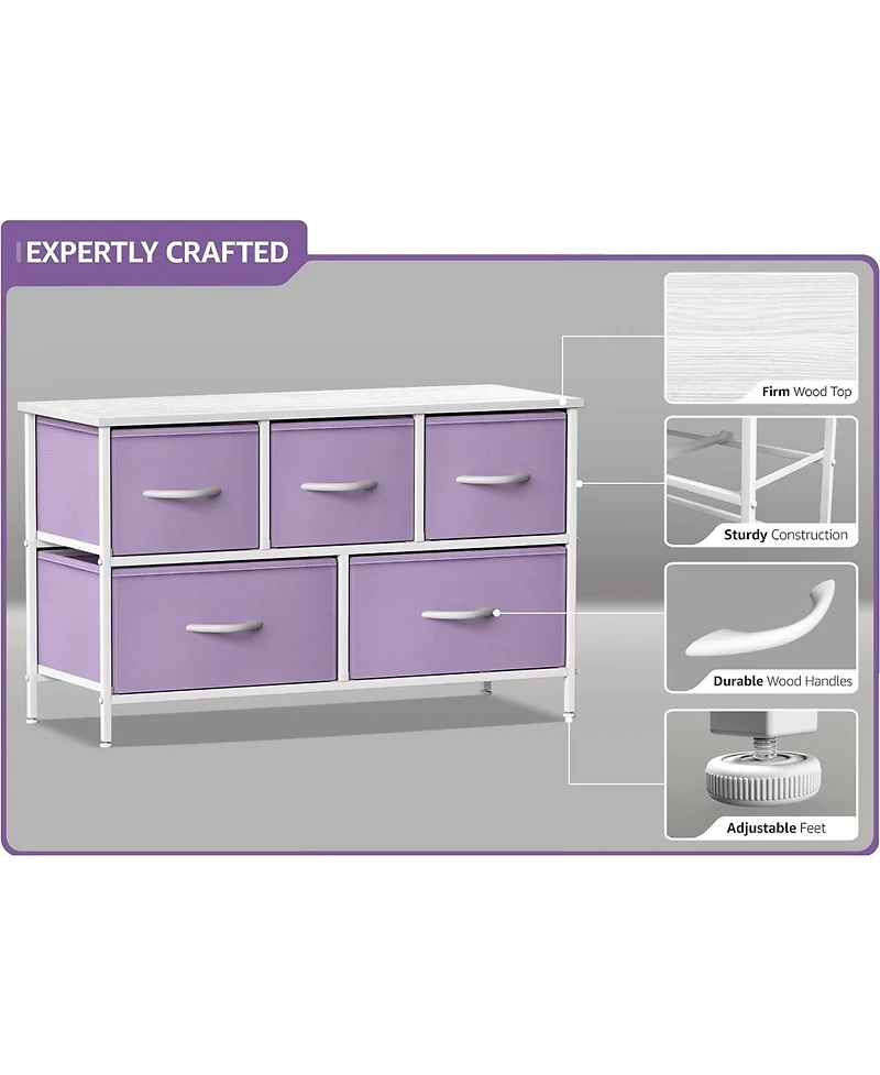 Sorbus 5 Drawers Dresser- Storage Unit with Steel Frame, Wood Top, Fabric Bins - for Bedroom, Closet, Office and more