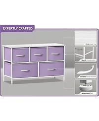 Sorbus 5 Drawers Dresser- Storage Unit with Steel Frame, Wood Top, Fabric Bins - for Bedroom, Closet, Office and more