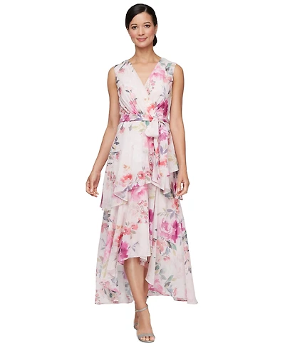 Sl Fashions Women's Floral-Print Chiffon High-Low Dress