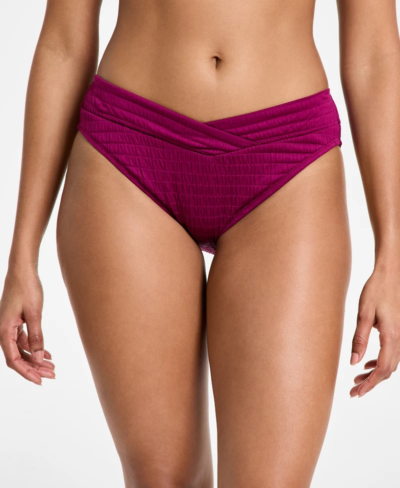 Bar Iii Women's Pucker Up V-Waist High-Leg Bikini Bottoms, Exclusively at Macy's