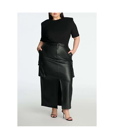 Eloquii Plus Maxi Cargo Faux Leather Skirt