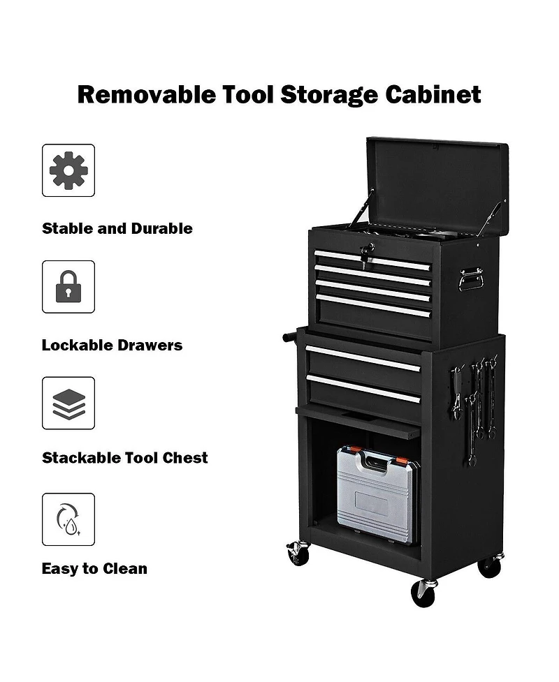 Gymax 2 in 1 Rolling Cabinet Storage Chest Box Garage Toolbox Organizer w/ 6 Drawers