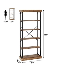 gaomon 6 Tier Bookshelf Industrial Bookcase Wood Tall Standing Bookshelves Wood Vintage Display Rack Rustic Bookshelf