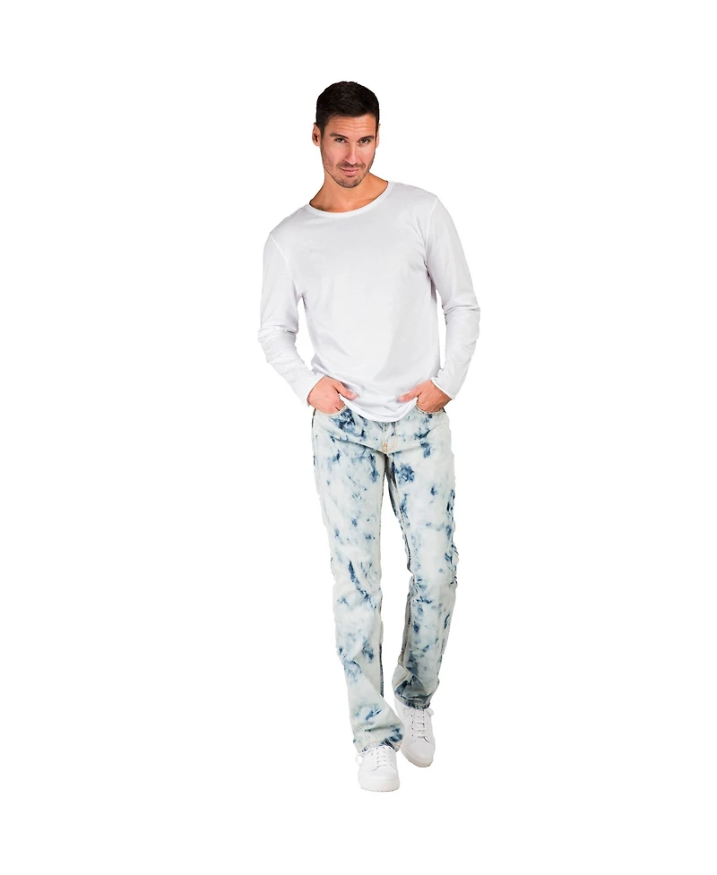 Level 7 Men's Abstract Bleached Wash Slim Straight Premium Jeans