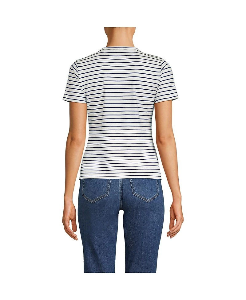 Lands' End Women's Drapey Rib Fitted Short Sleeve T-Shirt