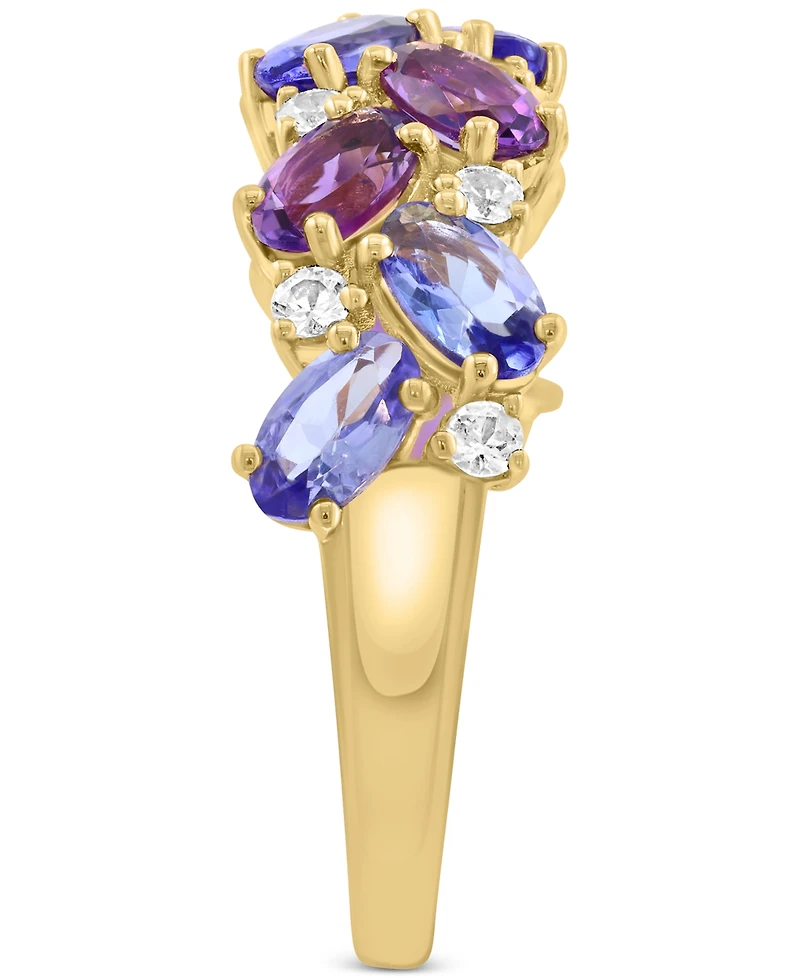 Effy Amethyst (7/8 ct. t.w.), Tanzanite (1-3/8 ct. t.w.), and White Sapphire (1/5 ct. t.w.) Cluster Ring in 14k Gold