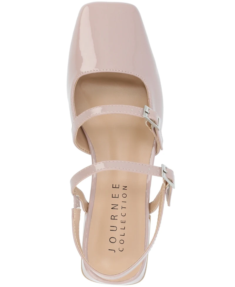 Journee Collection Women's Gretchenn Multi Strap Square Toe Mary Jane Flats