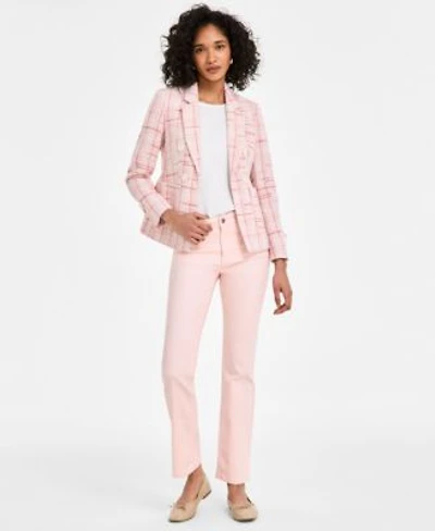 Jones New York Womens Plaid Tweed Blazer Short Sleeve Top Lexington Straight Leg City Jeans