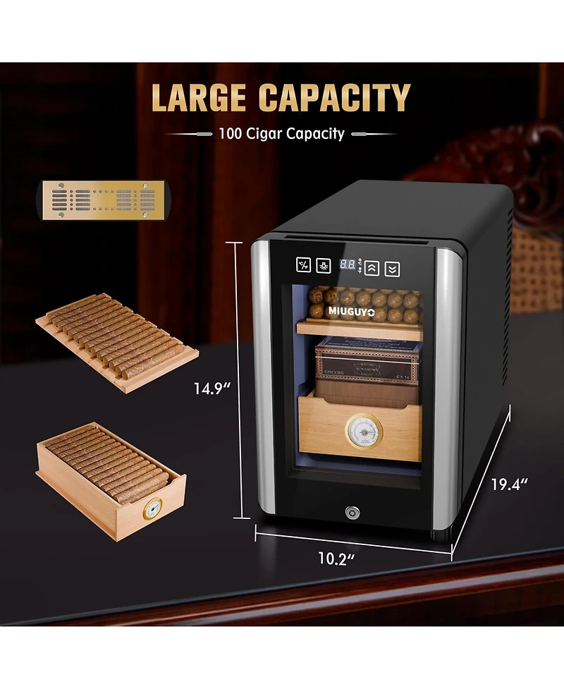 16L Electric Cigar Humidors, Cigar Humidor for 100 Cigars, Cooling, Heating Temperature Control System