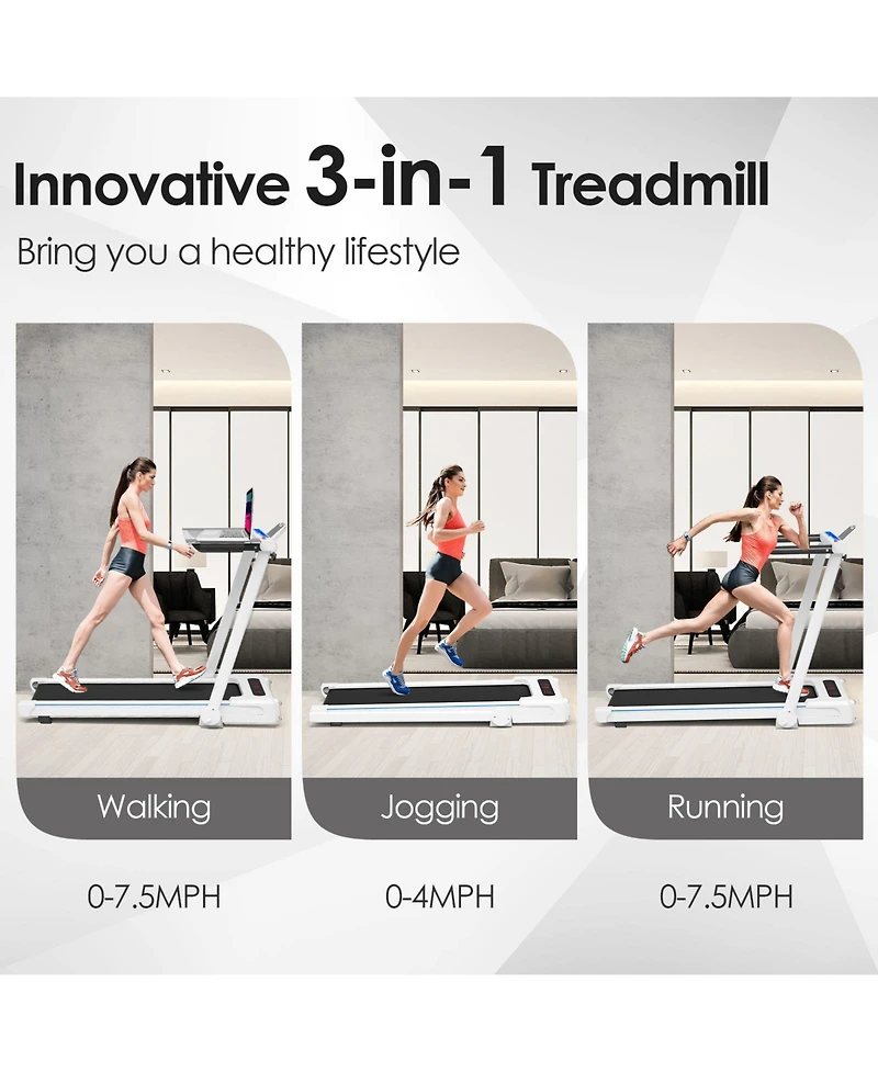 Kuyotq 3-in-1 Folding Treadmill with Large Desk and Lcd Display