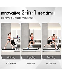 Kuyotq 3-in-1 Folding Treadmill with Large Desk and Lcd Display