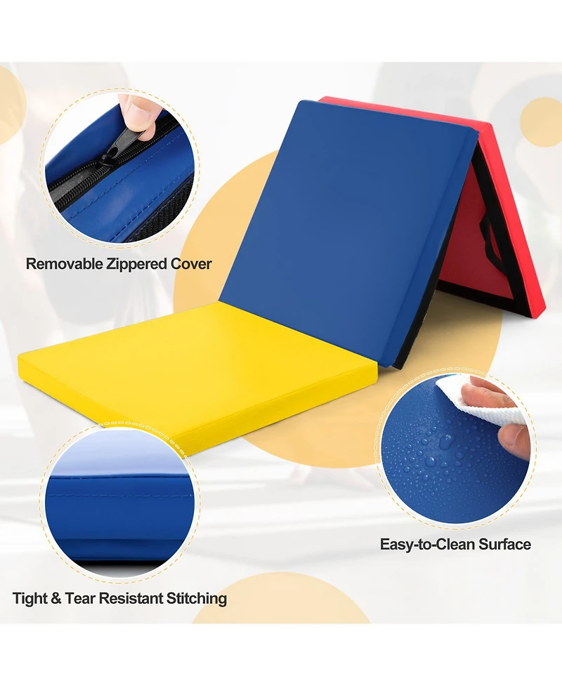6 x 2 Ft Tri-Fold Gym Mat with Handles and Removable Zippered Cover