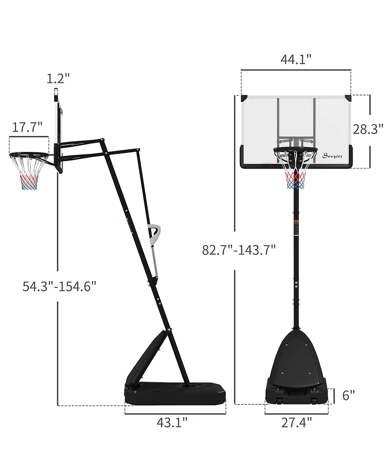 Soozier Portable Basketball Hoop, 5-10' Height Adjustable Basketball Goal