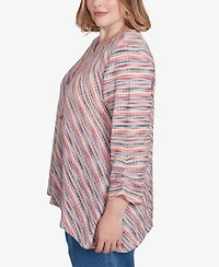 Alfred Dunner Plus Size Free Spirit Diagonal Space Dye Top with Necklace
