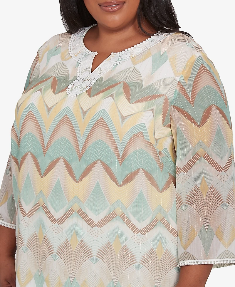 Alfred Dunner Plus Size Kensington Gardens Chevron Textured V-Neck Top