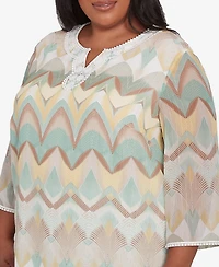 Alfred Dunner Plus Size Kensington Gardens Chevron Textured V-Neck Top