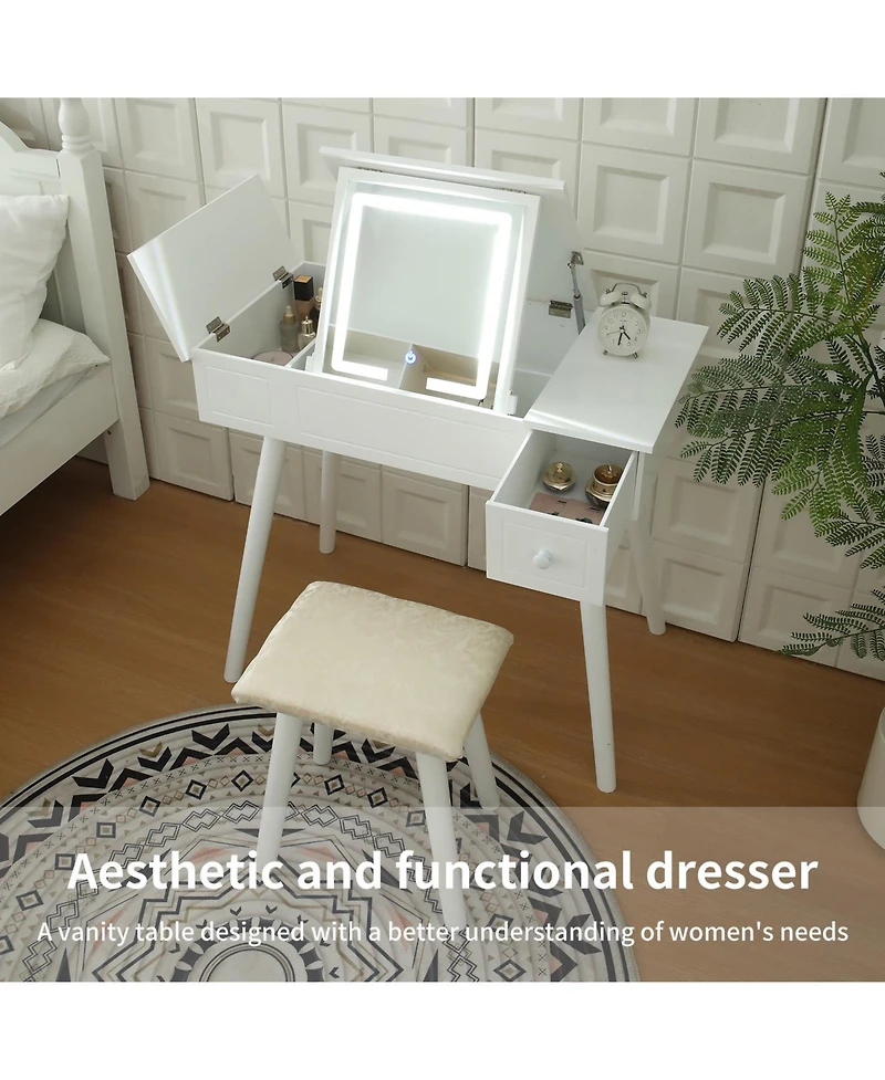 Vanity Table Set with Led Mirror – Modern Makeup Desk with Storage for Bedroom or Dressing Room