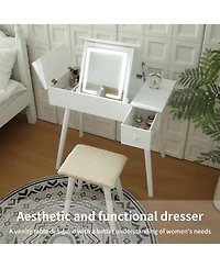 Vanity Table Set with Led Mirror – Modern Makeup Desk with Storage for Bedroom or Dressing Room
