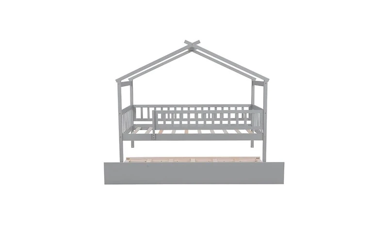 Wooden House Bed for Playful and Functional Kids' Bedroom Design