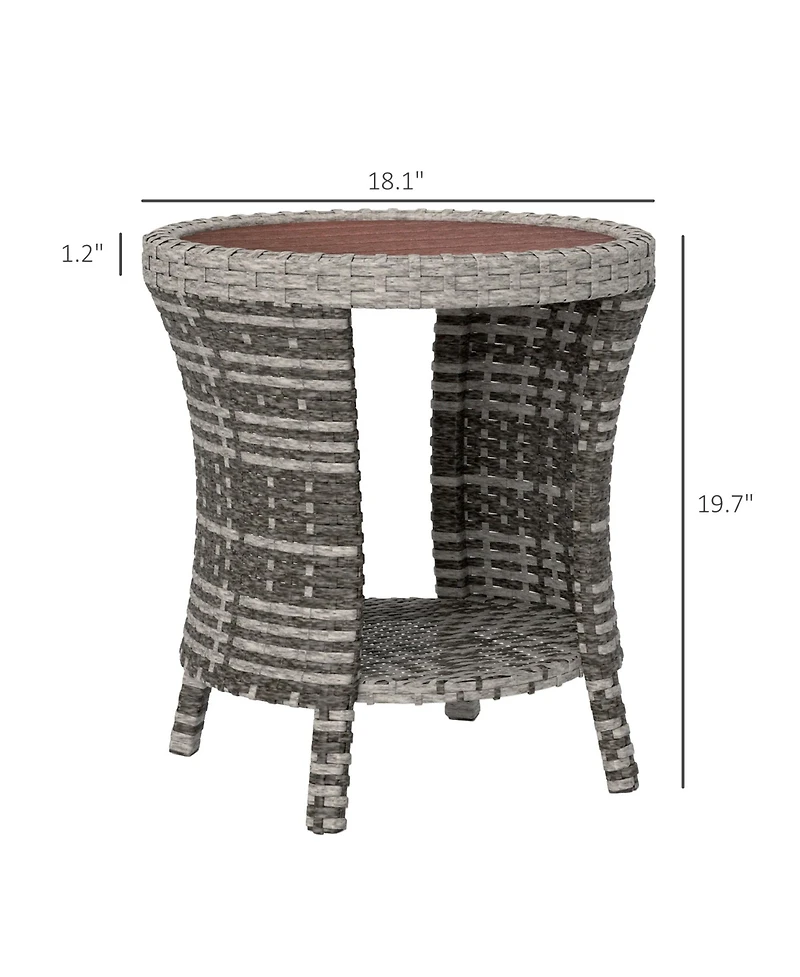 Outsunny 18" Wicker Table, 2-Tier Outdoor Side Table, Mixed