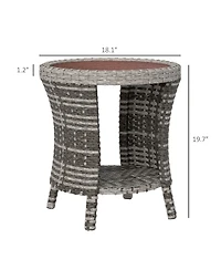 Outsunny 18" Wicker Table, 2-Tier Outdoor Side Table, Mixed