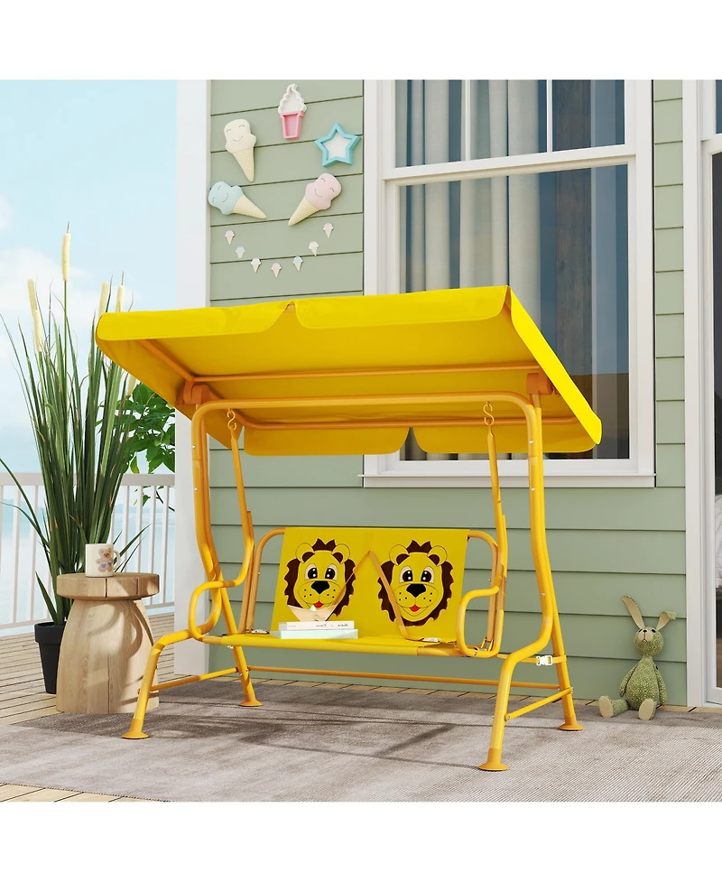 Qaba Kids Patio Swing, 2-Seater Outdoor Porch Swing Chair,