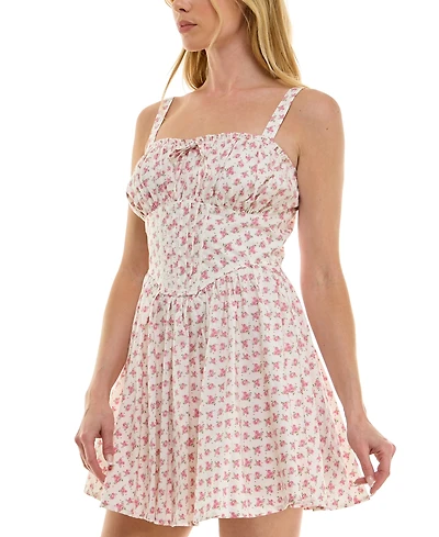 Trixxi Juniors' Cotton Printed Corset-Style Mini Dress