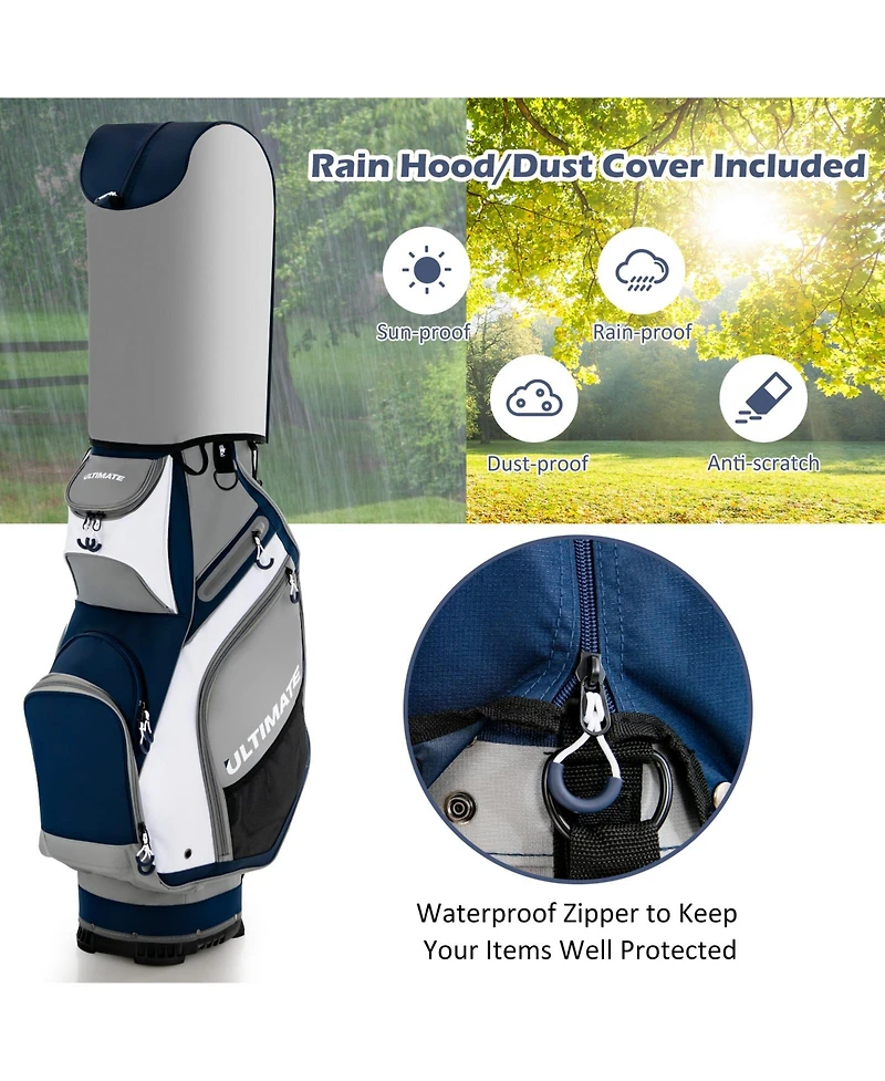 10.5 Inch Golf Cart Bag with 14 Way Dividers and 7 Zippered Pockets