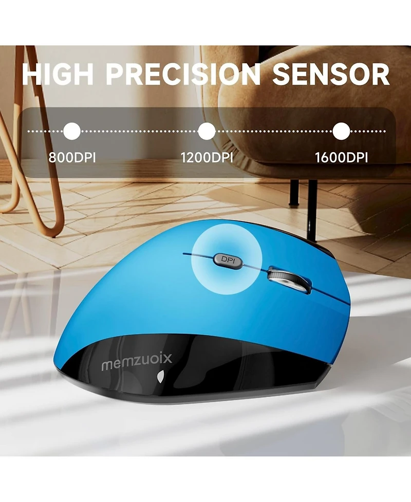 memzuoix Ergonomic Mouse Wireless,2.4G Optical Cordless Mice with 800/1200/1600 Dpi,Vertical Computer Wireless for Laptop, Mac,Pc,Desktop (for R