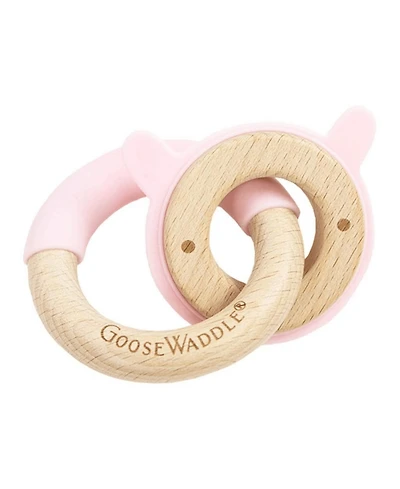 GooseWaddle Pink Bunny Silicone + Wood Double Teether