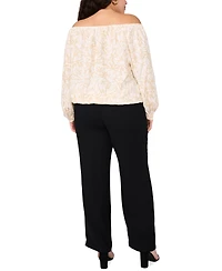 Vince Camuto Plus Printed Off-The-Shoulder Long-Sleeve Tie-Front Blouse